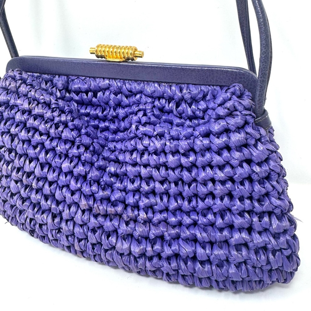 Morris Moskowitz Vintage Purple Crochet Straw Top Handle Bag Gold Hardware - Picture 2 of 9
